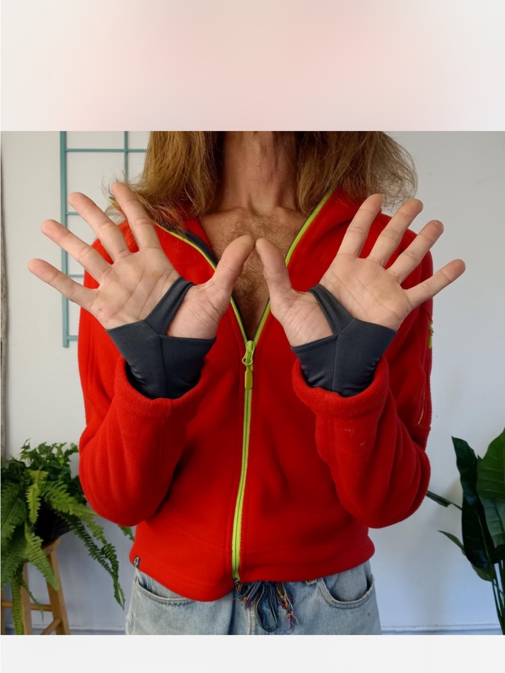 Red Zip-Front Women's Sweater with Thumbhole Cuffs